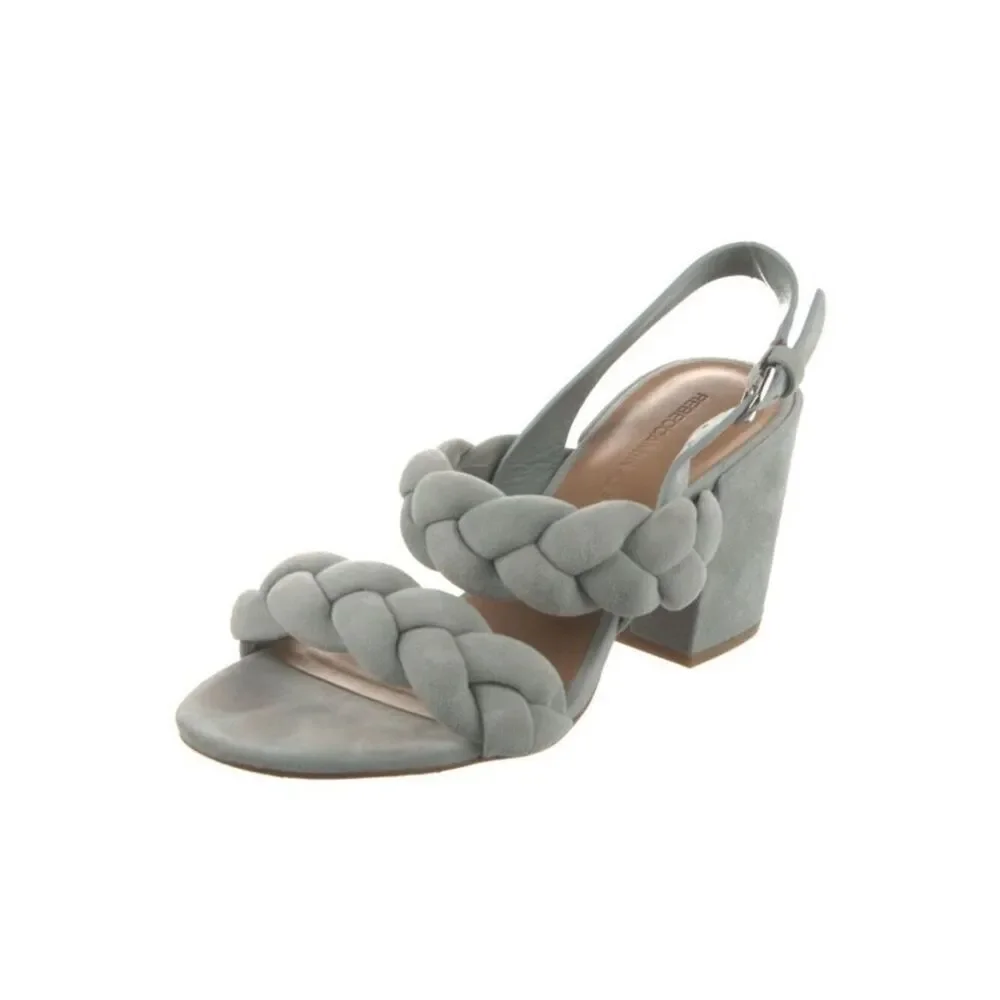 rebecca minkoff Authentic Blue Green Suede Leather Block Heel Braided Sandals 7